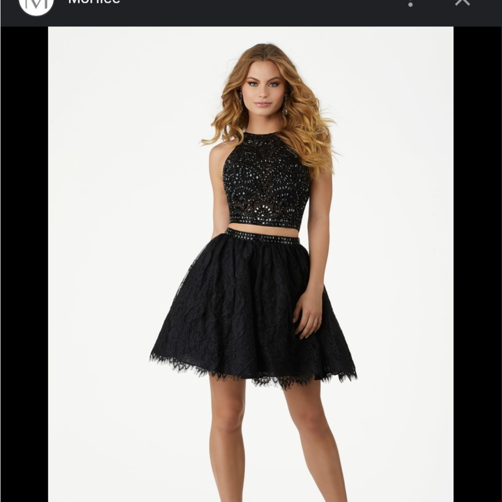 Mori Lee Black Lace Prom Dress